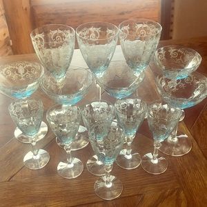 Fostoria set of 12 Blue and Crystal Versailles.